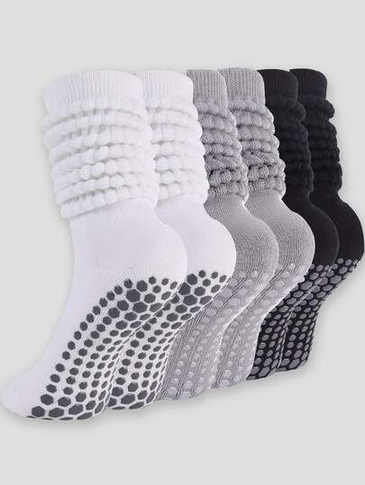 3 Pairs Women's Loose Pilates Socks, Non-Slip Yoga Socks, Long Ankle Socks, Suitable For Sports And Ballet Shaping