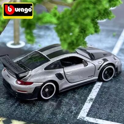 Bburago 1:64 Mini Alloy Toy Car, Suitable For 911 GT2 RS, Children's Car Model Toy, Openable Doors, Silver Colored Diecast Traffic Model Car