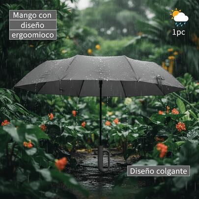 Paraguas automático de mango con diseño de gancho, resistente a prueba de viento y lluvia de 10 varillas (3+3) con protección UV, fácil de llevar, adecuado para uso diario en el hogar o como regalo, regalos de Navidad.