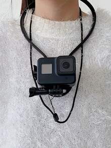 通用可调节颈带手机支架，便携式手机支架，手机托盘，颈托，采用ABS材质，可快速切换横竖两种模式，支持智能手机和运动相机免提拍摄。兼容、安卓手机，生日礼物，送给家人、朋友的理想之选，生日手机支架，手机配件，承重力强。 - 黑色 - 查看 2