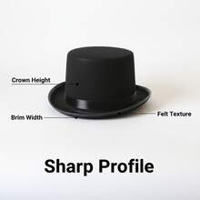 Classic Vintage Black Top Hat,Felt Texture,Durable Polyester Material,Solid Color Hard Top,Retro Formal Style,Suitable For Halloween,Steampunk Party,Formal Dance,Men's Formal Occasions,Cosplay Events,Retro Themed Gatherings - Multicolor - View 4