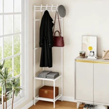 1pc 2-Tier Free Standing Coat Rack, Space-Saving Design With Hooks And Shelves, Easy Assembly, Suitable For Entryway, Bedroom, Closet, Balcony, Sturdy And Durable, Movable, Storage For Clothes, Pants, Blankets, Bags, Hats, Accessories - Multicolor - View 8