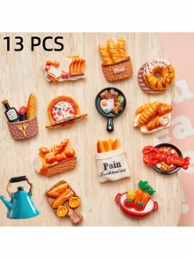 1pc/13pcs Creative Food Shaped Refrigerator Magnets - Realistic 3D Resin Kitchen Decor, Assorted Designs: Pizza, Sushi, Donut - Oval Plastic Magnets For Fridge, Ages 14+, Food Themed Novelty Design, Textured Surface & Fine Craftsmanship (Random Assortment)