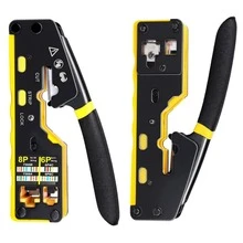 Vmingo Alicate Pinza Ponchadora Crimpadora Engarzado Pass Through Cables Red Rj11 Rj12  Herramienta Crimpadora Profesional Cable Red cat5 cat6 3 en 1 Engarzadora Precisión Instalaciones Red Domésticas  Armado Cables Ethernet utp ftp Redes Telefonía Cableado Estructurado 6P8P - Negro con Amarillo - Ver 2