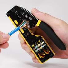 Vmingo Alicate Pinza Ponchadora Crimpadora Engarzado Pass Through Cables Red Rj11 Rj12  Herramienta Crimpadora Profesional Cable Red cat5 cat6 3 en 1 Engarzadora Precisión Instalaciones Red Domésticas  Armado Cables Ethernet utp ftp Redes Telefonía Cableado Estructurado 6P8P - Negro con Amarillo - Ver 4
