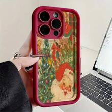 Watercolor Christmas Decorations Patterned Soft Silicone Phone Case For IPhone 17 16 15 14 13 12 11 Pro Max Plus Air X XS, For Samsung S21S22/23/24/25/A13/14/15/17/33/35/54/NOTE20 Christmas And Valentine's Day Gifts, Gifts For Boyfriends And Girlfriends, Family Members - 酒紅色 - 查看 11