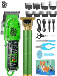 LQT 一体式宠物狗剪毛器套装，宠物身体和面部毛发修剪套装，专业、轻便、高效，狗狗美容配件，狗狗美容工具和用品，圣诞节送给猫狗的完美礼物，绿色宠物电动推剪套装 - 綠色 - 查看 1