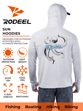 RODEEL קפוצ'ון לגברים עם עיצוב דוגמה, קפוצ'ון וחורים לאגודל, קל משקל ונושם, אידיאלי לפעילויות חוץ כמו דיג, רכיבה על אופניים, טיולים רגליים ושייט