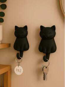 Decorative Cat Hook - Set Of 2 | Cute Key & Accessory Holder - 白色 + 棕色 - 查看 4