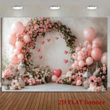 2D 平面浪漫玫瑰心形花环摄影背景,适用于婚礼、新娘派对、生日派对装饰、背景横幅、影棚道具、多用途墙面装饰,可用于家居、办公室、户外、影棚、派对、节日礼物,涤纶材质,无需电源 - 粉色 - 查看 11