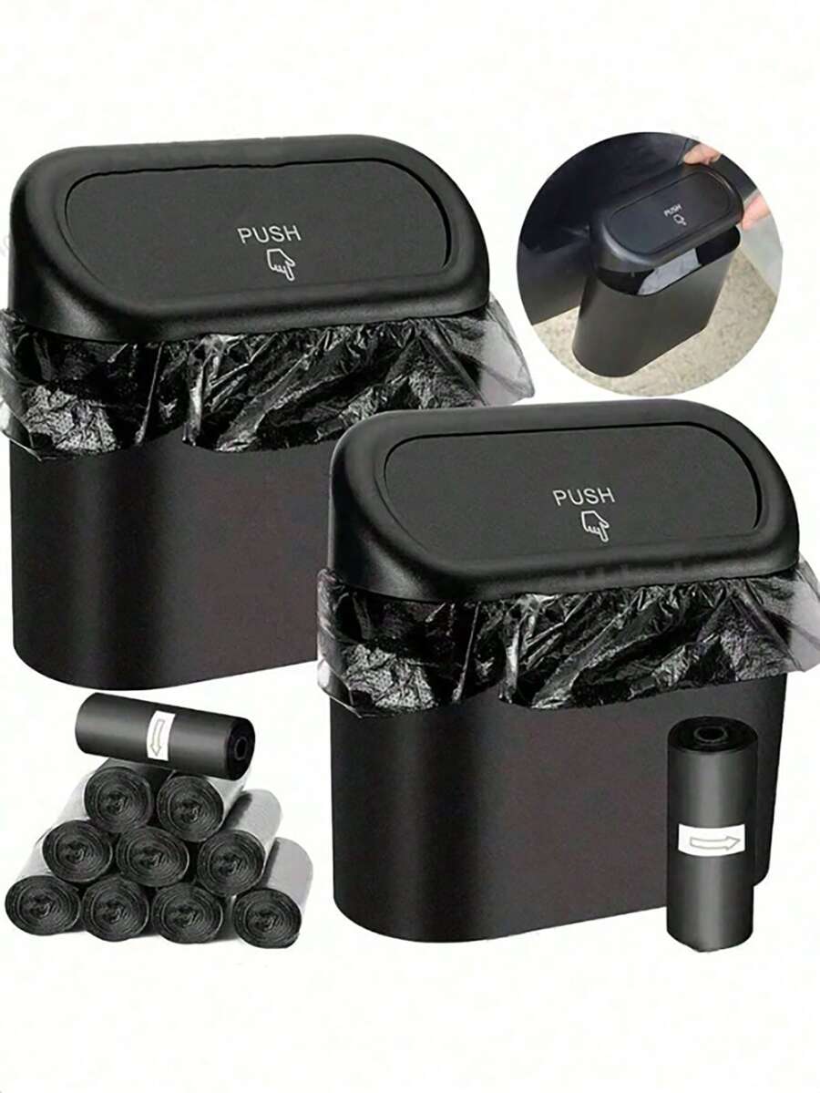 This Mini Car Trash Can With A Lid Is Made Of ABS Material, Has A Leak-Proof Design, Comes With A Trash Bag, And Is Suitable For Most Vehicles.Garbage Bin, Car