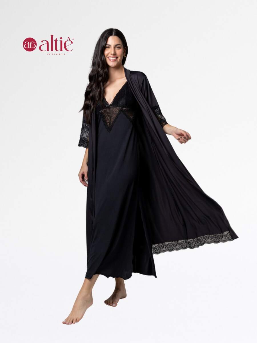 Kit Robe Longo + Camisola Longa Renda Luxo Feminina | Conforto, Sensualidade & Elegância