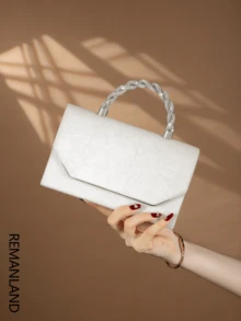 REMANLAND Ví cầm tay dạ hội sáng bóng, Túi phong bì thời trang thanh lịch, Túi xách trang trí đá giả, Ví cầm tay cô dâu dự tiệc cưới - trắng - Xem 2