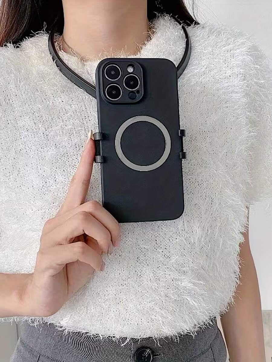 通用可调节颈带手机支架，便携式手机支架，手机托盘，颈托，采用ABS材质，可快速切换横竖两种模式，支持智能手机和运动相机免提拍摄。兼容、安卓手机，生日礼物，送给家人、朋友的理想之选，生日手机支架，手机配件，承重力强。 - 黑色 - 查看 1