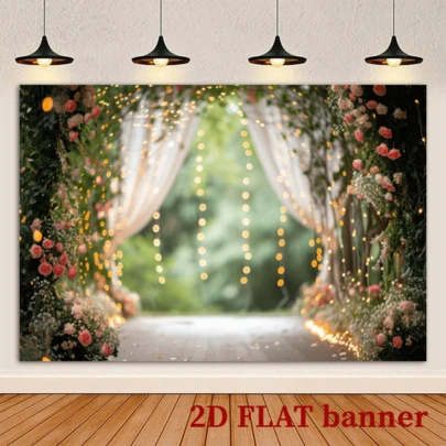 Tranh phong cảnh rừng xanh phẳng 2D với rèm hoa, trang trí tường đa năng, thích hợp cho nhà cửa, văn phòng, ngoài trời, studio, trang trí tiệc, quà tặng ngày lễ, làm từ polyester, không cần nguồn điện.