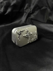 VEA 手工哥特式金属香烟盒，马口铁结构，带一体式翻盖，可容纳 20 支香烟，双收纳盒，用于梳妆台和珠宝，适合口红、戒指和项链，圣诞礼物 - 銀色 - 查看 8