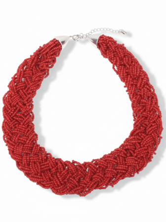 Red Seed Bead Necklace, Handmade Sweater Chain With Classic Silver Clasp, Unisex Jewelry, Boho Fashion Gift For Girlfriend, Mother, Daily Wear, Suitable For Mother's Day, Valentine's Day