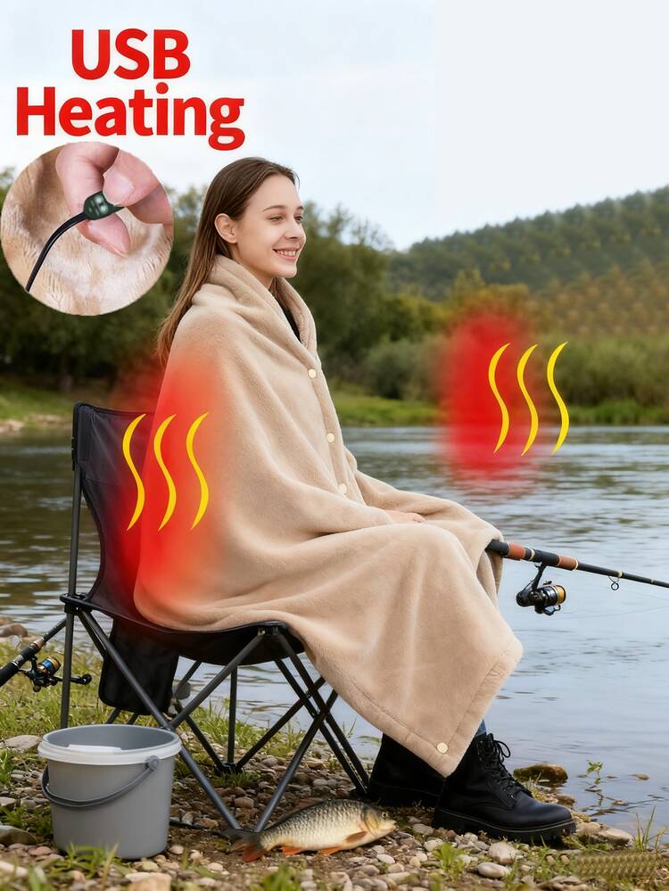 USB供电加热毯，保暖舒适，可作披肩或加热垫使用，适用于办公室、户外露营旅行、轮椅等场合。现有灰色、粉色、卡其色可选。温度可调节。 - 彩色 - 查看 9