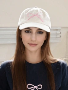 1Pc Y2K Style Bow Embroidery Baseball Cap, Adjustable Dad Hat, Cute Sweet Style Multipurpose Sun Hat Wear Cowboy Sport Baseball Cap, Vintage Embroidery Sun Block Outdoor Fashion Dad Hat Trucker Hat Women Girls - Pink - View 2