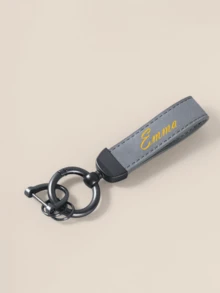 Llavero Personalizado con Nombre para Hombres, Encanto de Metal con Cuero Sintético de PU de Gamuza, Llavero Simple con Monograma, Colgante de Coche, Regalo Personalizable Minimalista - Multicolor - Ver 4