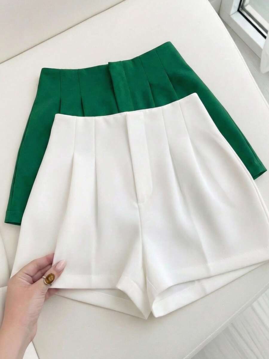 Set Of 2 Women's High-Waisted Tailored Shorts - trắng và xanh lá cây - Xem 1