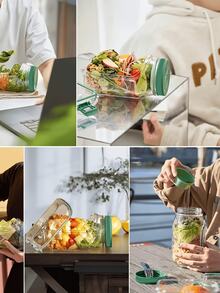 1pc Side Opening Leak-Proof Salad Container - Microwave, Dishwasher & Fridge - Sealed Salad Bowl With Dressing Compartment, Stackable Design, Suitable For Meal Prep, Lunch, Dinner, Office & Travel