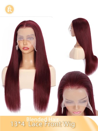 Svart/Brun/Vinröd/Orange Färg Brasiliansk Lång Rakt Benhår Peruk 13x4 Lace Front Peruk För Kvinnor 180% Densitet Blandat Hår Frontal Peruk Förplockad (Bob Peruker 6-16tum Långa Peruker 18-36 Tum) Blandat Hår Blandat Hår är Tillverkat av Människohår Blandat med Syntetfibrer och Proteinfilament