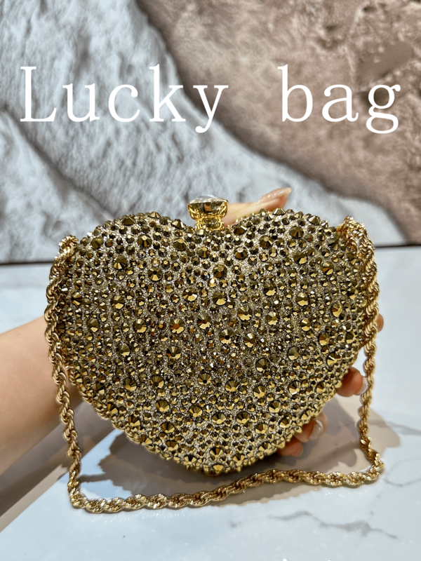 1pc Women's Fashion Shiny Heart-Shaped Crystal Handbag, Bridal Clutch Bag, Evening Party Purse, Suitable For Formal Occasions Like Weddings, Banquets, Can Be A Gift For Women