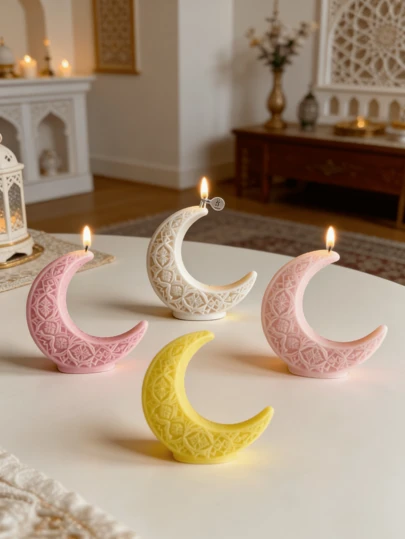 Ramadan Mubarak Moon Scented Candle, Eid Mubarak Holiday Gift, Ramadan Prayer Atmosphere Light + Home Decor 2-In-1