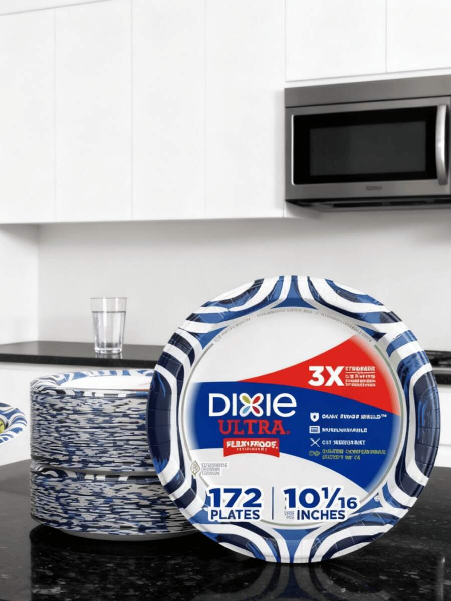 Dixie Everyday Dinner Paper Plates 8.5 - Home & Party Supplies | Casual Dining Utensils | Suitable For Everyday Home/Party Use | Disposable Tableware | Everyday Casual Dining Utensils | Party & Home Supplies | Christmas Gift, New Year's Party Essential(48/90/172 Count). - 白色 - 查看 1