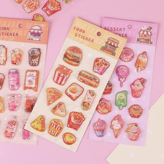 3款可爱卡通闪光3D泡泡贴纸，适用于装饰甜点、食品饮料把手、可爱的粉色小册子装饰、手机壳点缀、DIY材料，经久耐用的高品质文具，以及送给朋友的生日或派对礼物，也适用于女孩的笔记本、手机壳、杯子等。趣味十足且经济实惠的装饰贴纸。