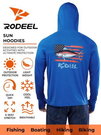 RODEEL Herren Kapuzenpullover, grafisches Design, mit Kapuze und Daumenöffnungen, leicht und atmungsaktiv, ideal für Outdoor-Aktivitäten wie Angeln, Radfahren, Wandern und Kanufahren