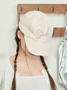 1Pc Y2K Style Bow Embroidery Baseball Cap, Adjustable Dad Hat, Cute Sweet Style Multipurpose Sun Hat Wear Cowboy Sport Baseball Cap, Vintage Embroidery Sun Block Outdoor Fashion Dad Hat Trucker Hat Women Girls - Pink - View 3