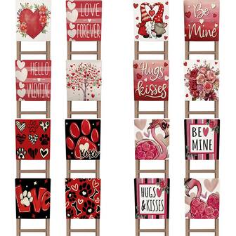 4pcs, Valentine's Day Hello Valentine Love Forever Chair Covers, Hearts Tree Stripes Decorative Farmhouse Wedding Home Decoration