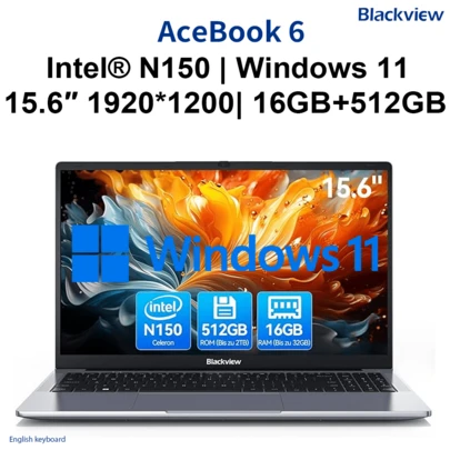 Blackview AceBook 6 15,6-inch laptop met Windows 11 | Intel N150 tot 3,6 GHz, 16 GB DDR4 RAM, 512 GB SSD, 1920*1080P FHD IPS-scherm, Intel Graphics 4K-uitvoer, WiFi 5, BT 5.0, 38 Wh accu