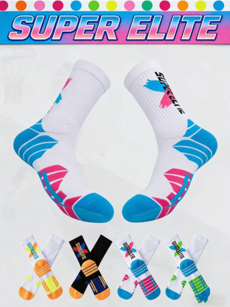 1双加厚毛圈篮球袜，多色拼接设计，舒适运动袜