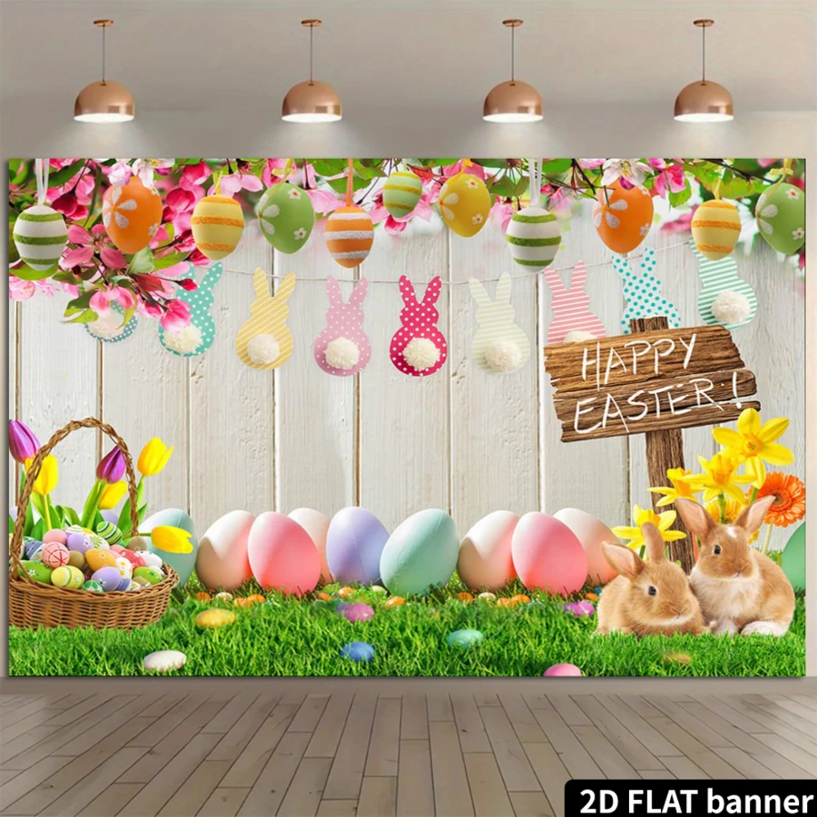 WOLADA 2D平面复活节背景布，适用于摄影的复活节背景布，聚酯材料，无需电源。