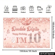 2D Flat Double Digits I'm 10 Backdrop Girls 10th Birthday Banner Girls 10 Year Old Birthday Party D - Rose Red - View 6