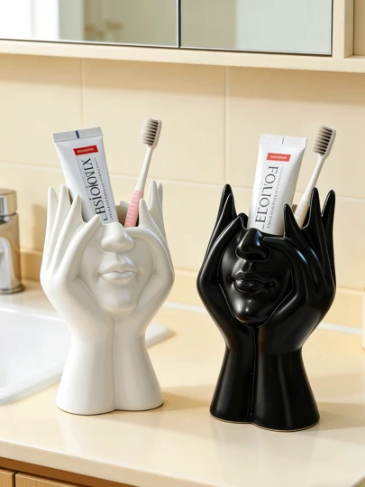 1个北欧风格人脸牙刷架，女性头部半身电动牙刷架，化妆品收纳架，牙刷整理架，家居桌面装饰架，精美房间装饰，家居装饰，节省空间的收纳整理，厨房，浴室，卧室配件。