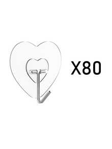 50pcs Strong Adhesive Clear Wall Hooks - Casual Style, Easy To Install, No Drilling Required, Plastic Heart Shaped Utility Hooks For Kitchen And Bathroom, Wall Mounted Storage Organizer