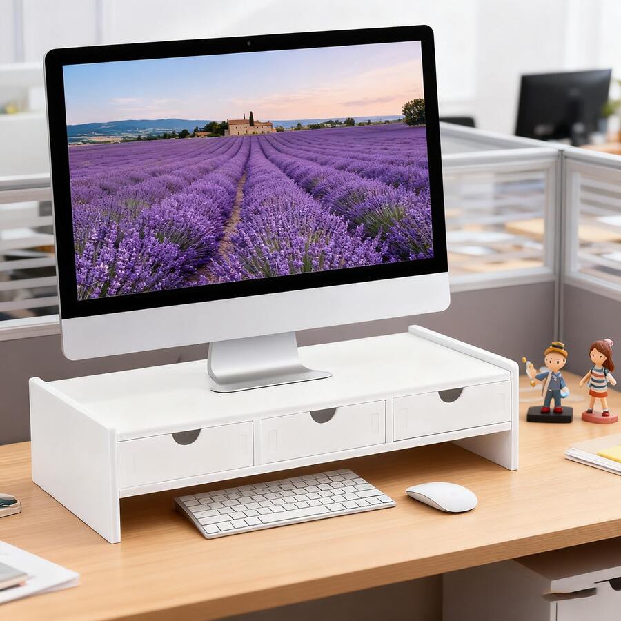 Double Layer 3-Drawer Office Desk Computer Riser, Ergonomic Monitor Stand, Laptop Stand School Supplies - A - View 1