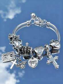 1pc New Leopard & Snake Bone Pattern Cross & Star Pendant Bracelet, Suitable For Daily Wear & Holiday Gift JWO5 - Nhiều màu - Xem 8