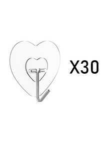 50pcs Strong Adhesive Clear Wall Hooks - Casual Style, Easy To Install, No Drilling Required, Plastic Heart Shaped Utility Hooks For Kitchen And Bathroom, Wall Mounted Storage Organizer