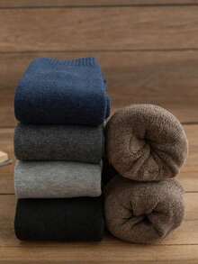 1/3 Pairs Of Men's Calf Socks,Plush Lined Snow Socks Towel Socks,Knee-High Socks With Moisture Wicking & Odor Control, Thickened And Plush Super Thick Socks, Men's Long Socks, Solid Business Men's Socks, Warm And Soft,Suitable For Autumn And Winter Seasons