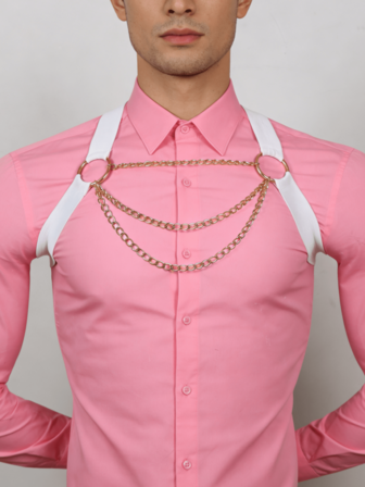 Arnés de cuero ajustable para el pecho y el Body para hombres, lencería sexy, ropa interior para hombres con hebilla ajustable, atuendo para clubes nocturnos, cosplay, ropa de club, color blanco