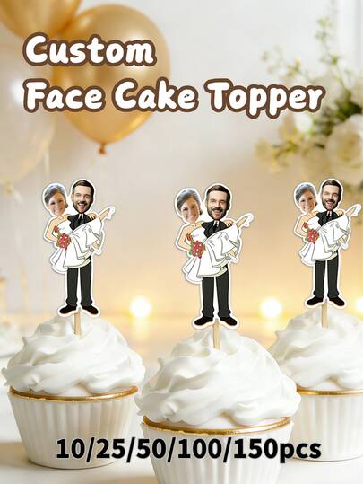 10/25/50/100/150 قطعة من الزينة المخصصة بصور الوجه لكعك الكب كيك، ديكورات كعكة صور شخصية مخصصة للخطوبة والزفاف وأعياد الزواج وحفلات الاحتفال، مناسبة للعرائس والعرسان والأزواج، زينة حفلات الزفاف والاحتفالات الرومانسية، سهلة الوضع على الكعك - مناسبة للأعياد الميلاد وحفلات استقبال المواليد والتجمعات العائلية