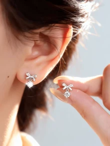 2件套奢华优雅蝴蝶结耳环，女士珠宝礼品，适合派对和日常佩戴 - 風格 V - 查看 6