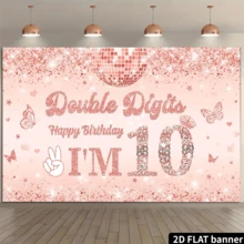 2D Flat Double Digits I'm 10 Backdrop Girls 10th Birthday Banner Girls 10 Year Old Birthday Party D - Rose Red - View 2