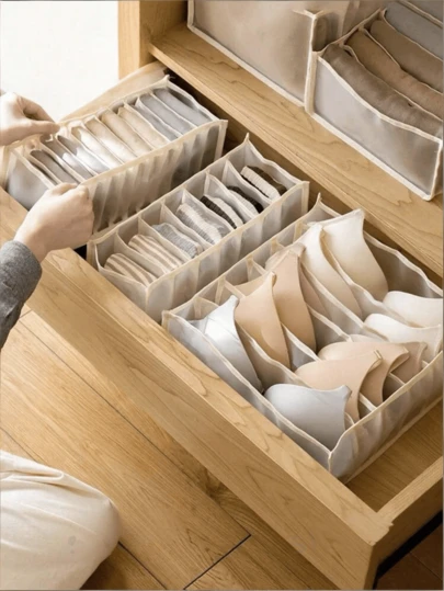 1/3pcs Foldable Bra Storage Box, Socks And Underwear Organizer Box, Multi-Size Nylon Drawer Dividers - 6/7/11 Drawer Organizer Boxes - Foldable Socks, Underwear, Tie Cabinet