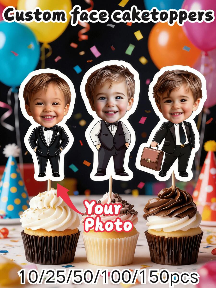 Bộ 10/25/50/100 chiếc phụ kiện trang trí bánh cupcake chủ đề Boss Baby tùy chỉnh, trang trí tiệc theo chủ đề Boss Baby cá nhân hóa, trang trí vui nhộn, kèm nhãn dán hình mặt, ảnh tùy chỉnh, trang trí bánh dễ dàng - Thích hợp cho sinh nhật, tiệc mừng em bé, họp mặt gia đình, bánh ngày lễ - Lý tưởng cho gia đình, những người đam mê tự làm tiệc, người tổ chức sự kiện - Trang trí bánh, trang trí bánh ngày lễ cá nhân hóa, trang trí món tráng miệng, đồ dùng tiệc tùng, đồ dùng nhà bếp. - Nhiều màu - Xem 1